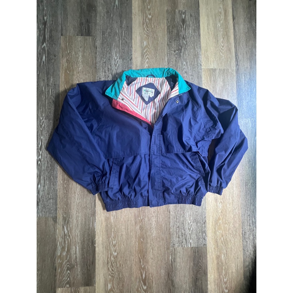 WinnerMate Windbreaker‎ Jacket Mens Large Navy Blue Good Vintage Striped Lined